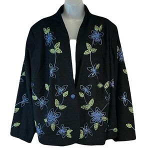 Dressbarn Womens Silk Embroidered Blazer Jacket Plus‎ 3X Floral Sequins Beads